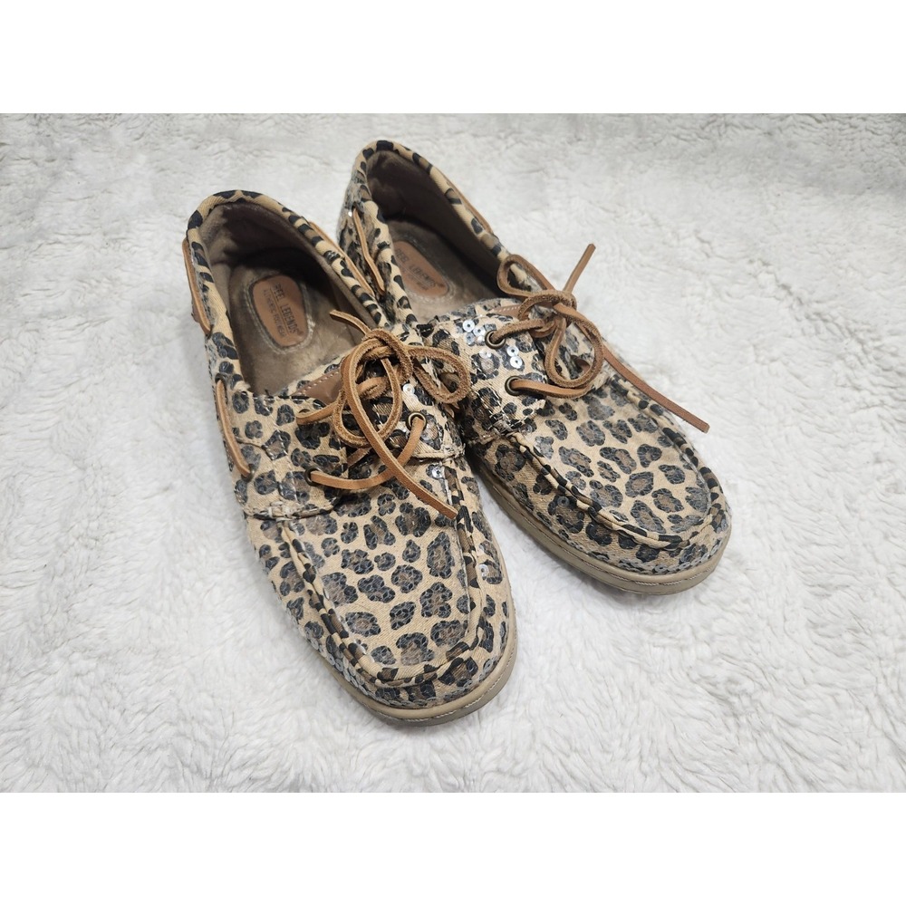Reel Legends Women's Leopard Print Sequin Boat Shoes Sparkle Deck Shoes Size...